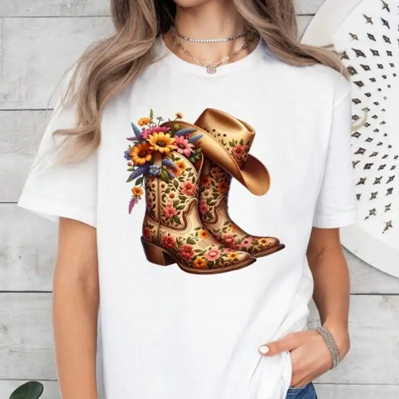 Western Cowgirl Boot - Camiseta Botas de Cowboy com Chapéu