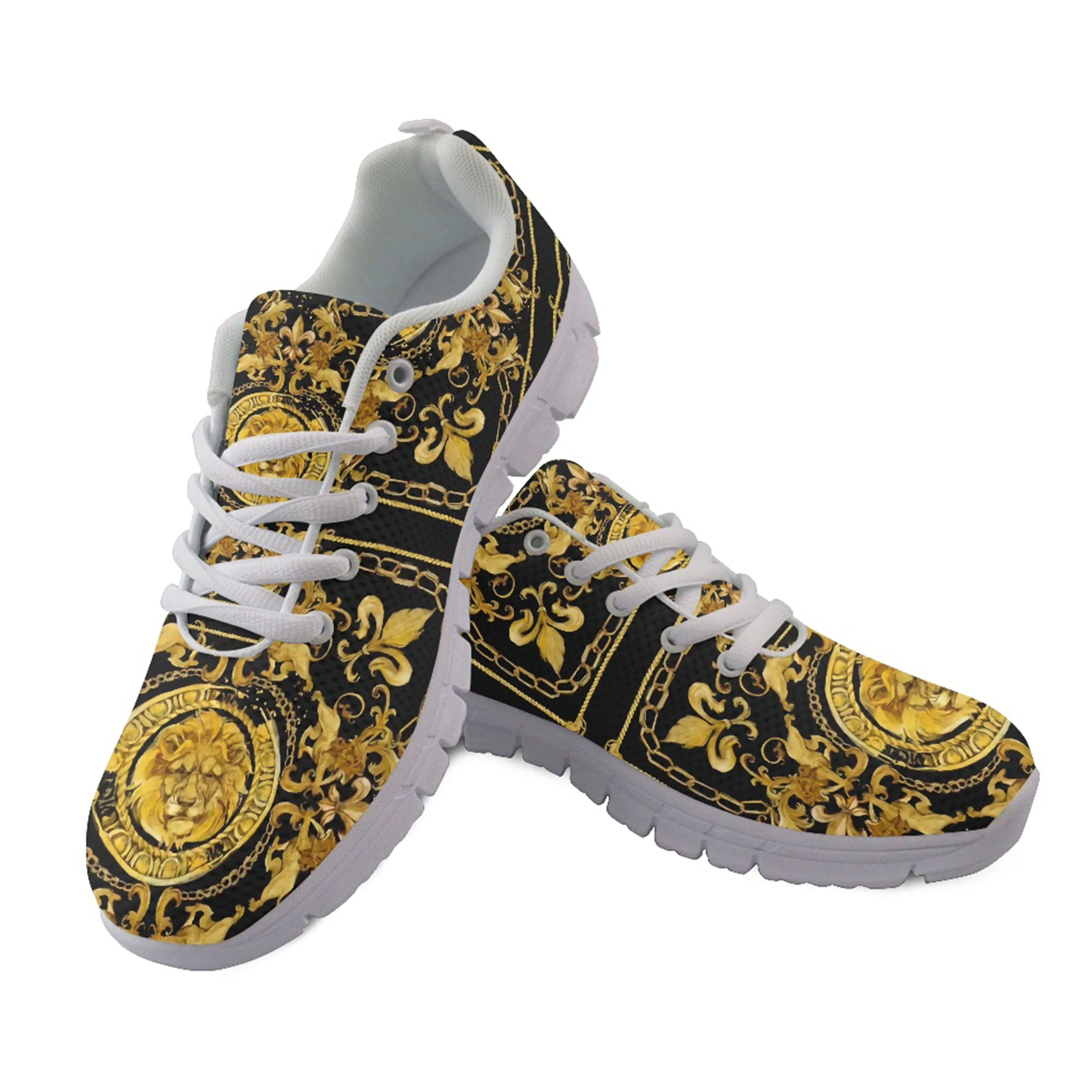 Kids Shoes Women - Cabeça de leão dourado rendas sapatos