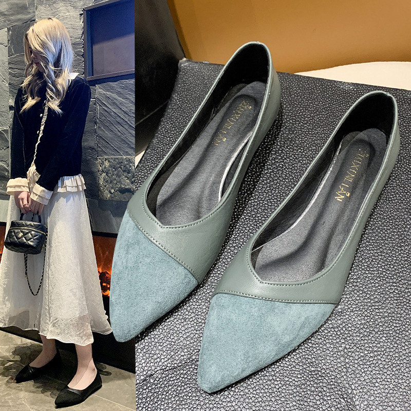 Pointed Toe Flat - Sapatos planos de couro preto para