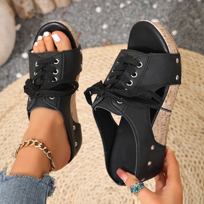 Cork Wedge Sandal - Sandálias Femininas com Salto Anabela, Bico