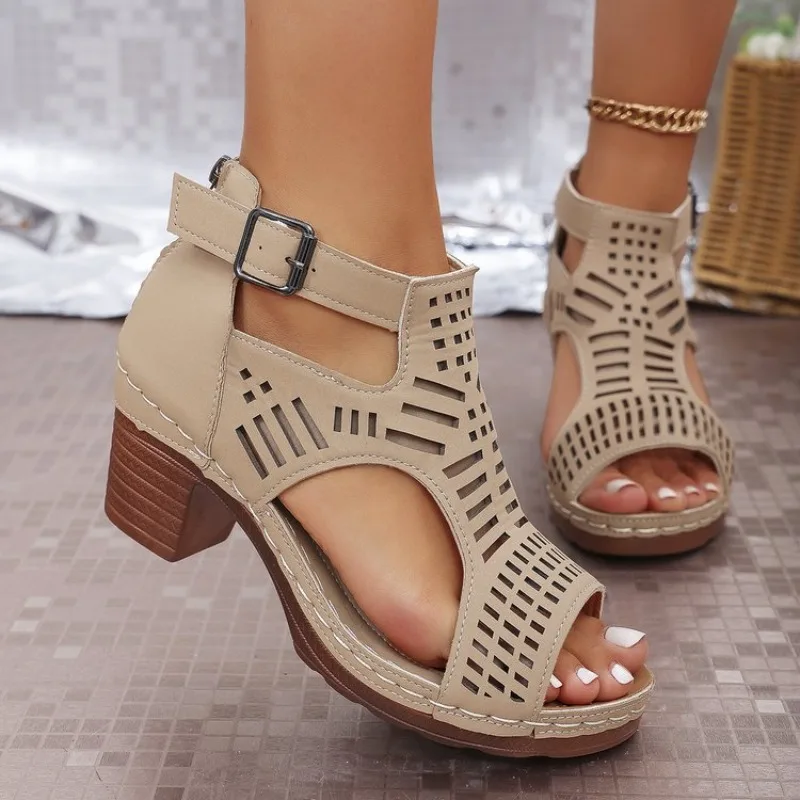 Cork Wedge Sandal - Sandálias femininas estilo romano, respiráveis e