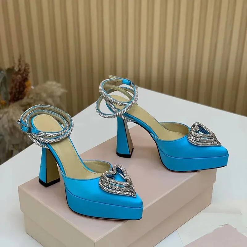 Pointed Toe Flat - Plataforma de cristal amor decoração sandálias