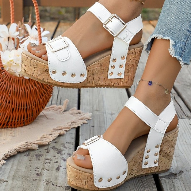 Sandálias Femininas de Verão c - Cork Wedge Sandal avaliação e preço