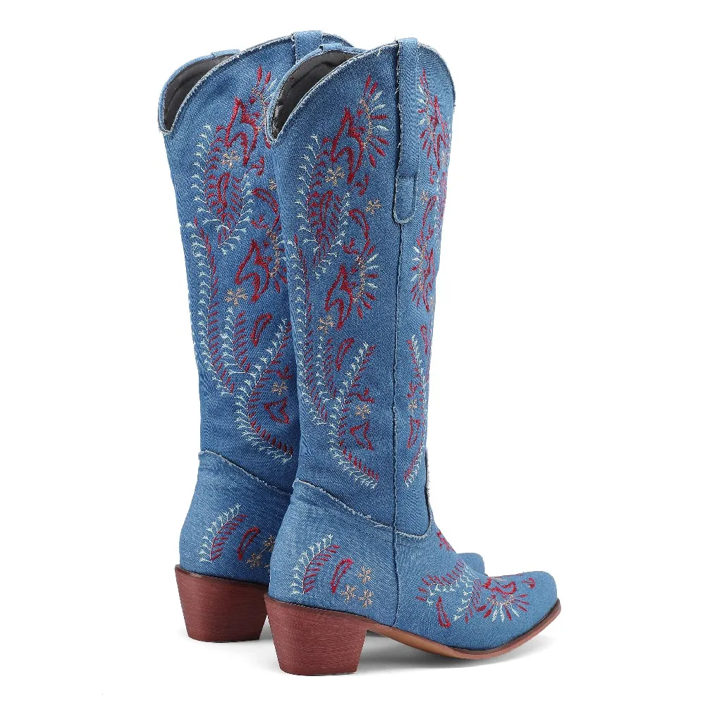 Azul denim ocidental cowgirl j - Western Cowgirl Boot avaliação e preço