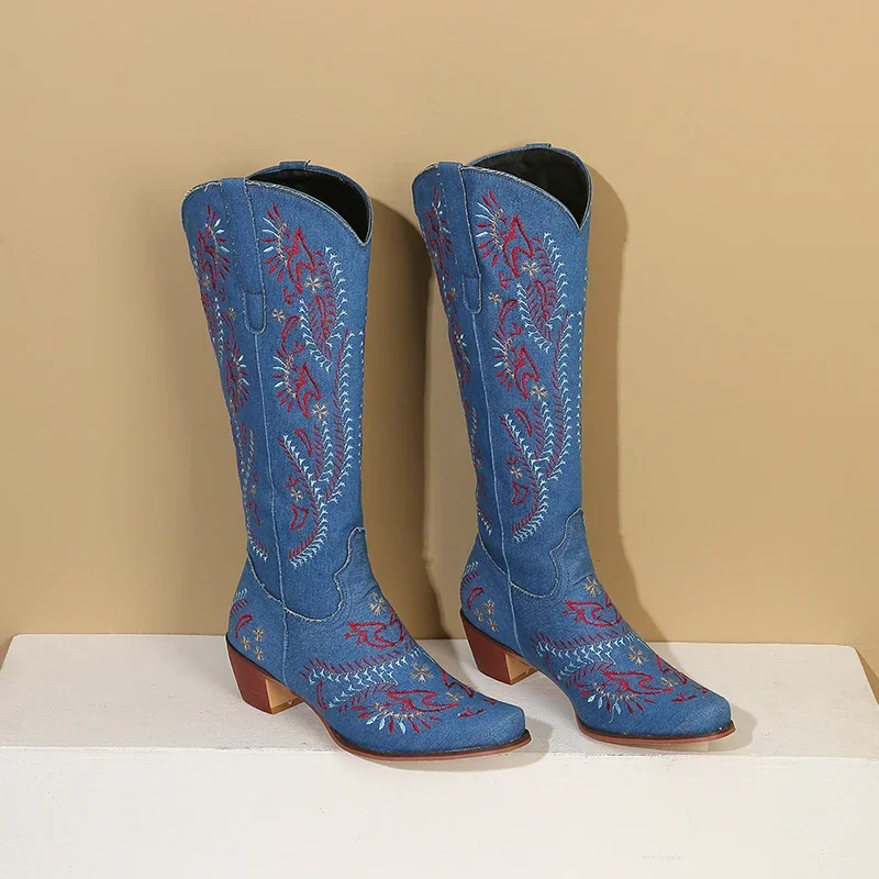 Azul denim ocidental cowgirl j - Western Cowgirl Boot avaliação e preço